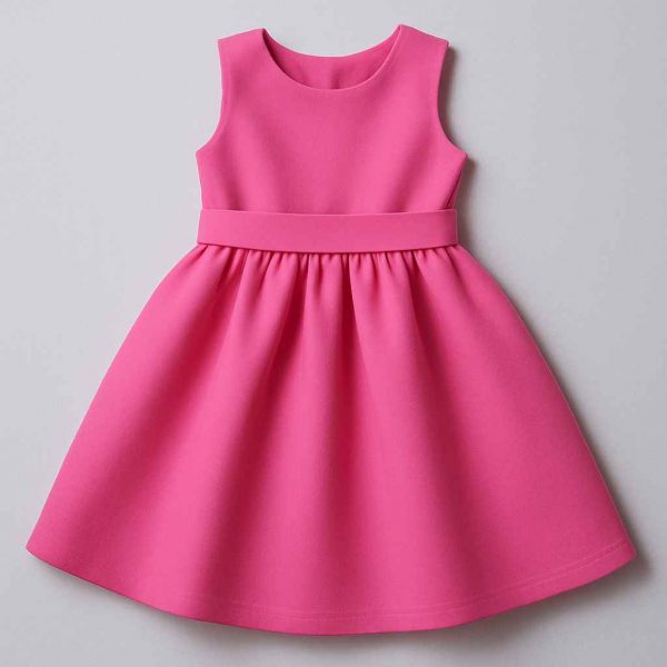 Top-down view of handmade elegant girls’ dress