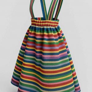 Angled view of handmade girls’ suspender skirt