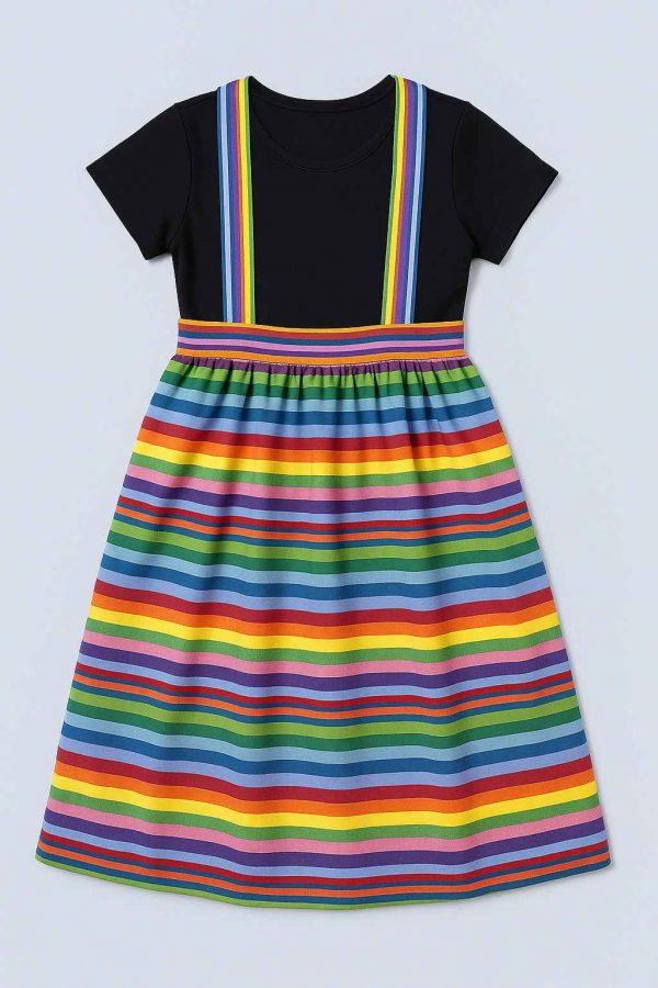Front view of handmade girls’ suspender skirt