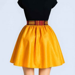 Golden flare skirt with Kitenge waistband back view