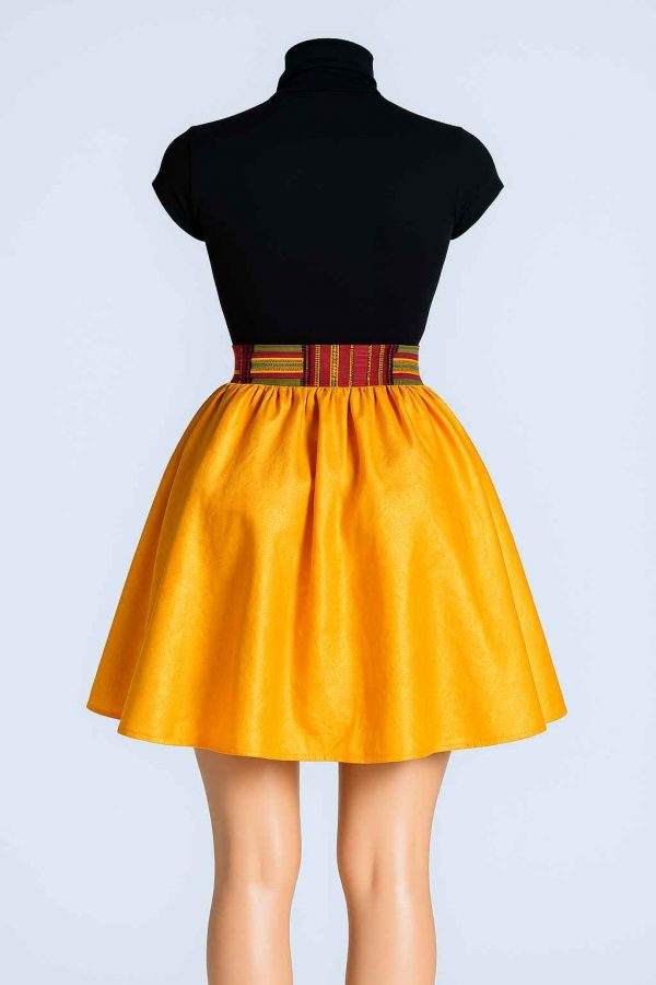 Golden flare skirt with Kitenge waistband back view