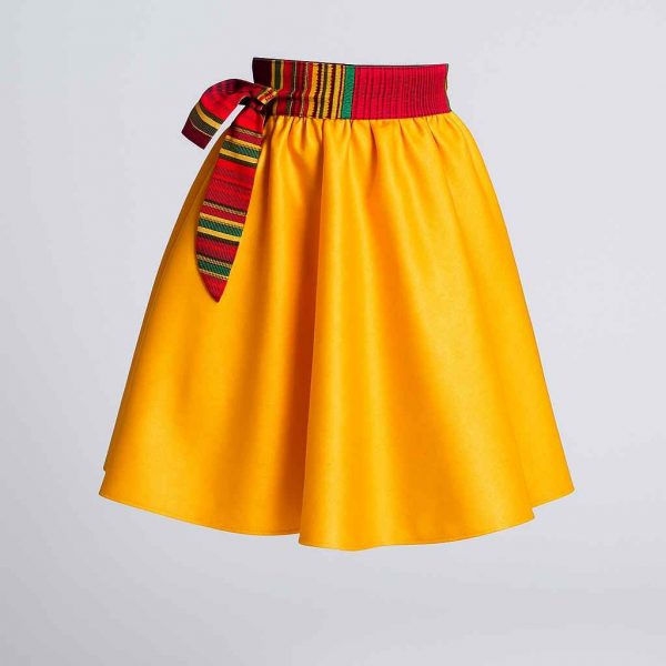 golden flare skirt with kitenge waist tie side 2025