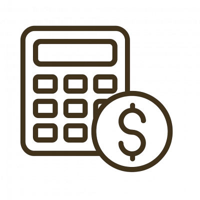 A vector icon of a calculator and currency symbol, representing secure payments and transparent pricing for custom tailoring.