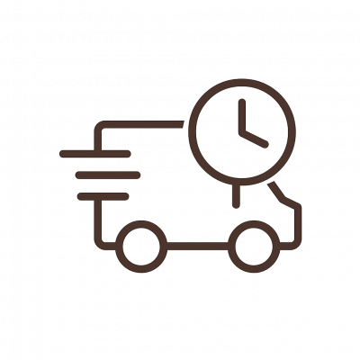 A minimalist delivery truck icon symbolizing garment production timelines and shipping logistics.